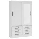 Ver imagem 1 de Guarda Roupa Solteiro com Espelho 2 Portas 6 Gavetas - Meridian -Branco - Móveis D'Doro
