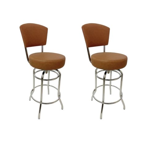 Conjunto 2 Banquetas Altura 65cm Bar Giratória Cromada com Encosto Assento Grosso Cor Canela