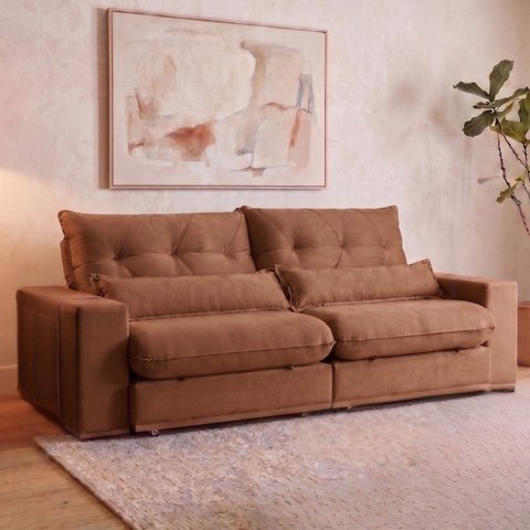 Sofá Retrátil Reclinável 210 cm Malta Veludo Terracota Yescasa