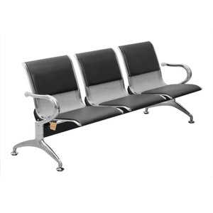 Cadeira Longarina Aeroporto Cromada Estofado Preto 3 Lugares