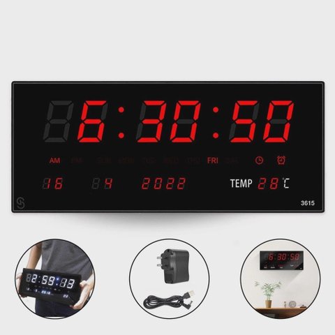 Super Relógio Parede Led Digital Grande 36cm Termômetro Data L2 Cor Da Estrutura Preto Cor Do Fundo 