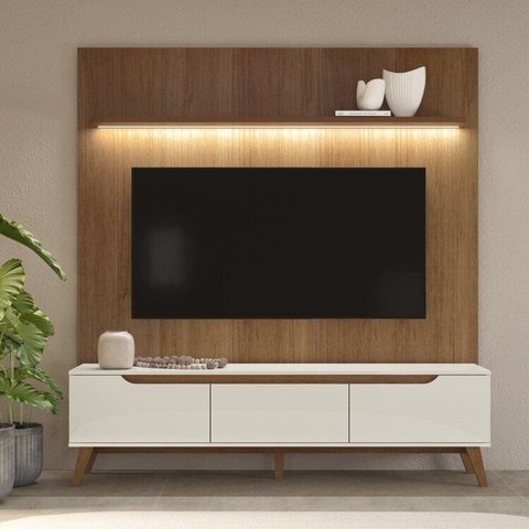 Rack com Painel para TV até 75 Polegadas MDF 185,5CMX183CM Suporte Liverpool Yescasa Marrom Cinamomo