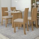 Ver imagem 2 de Mesa de Jantar Celebrare 120cm e 4 Cadeiras Athenas Amêndoa/Off White/Linho Bege - Móveis Lopas