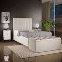 Ver imagem 1 de Kit Cabeceira Cama Box Solteiro 100cm com Calçadeira Recamier Baú Dália W01 Linho Cru - Lyam