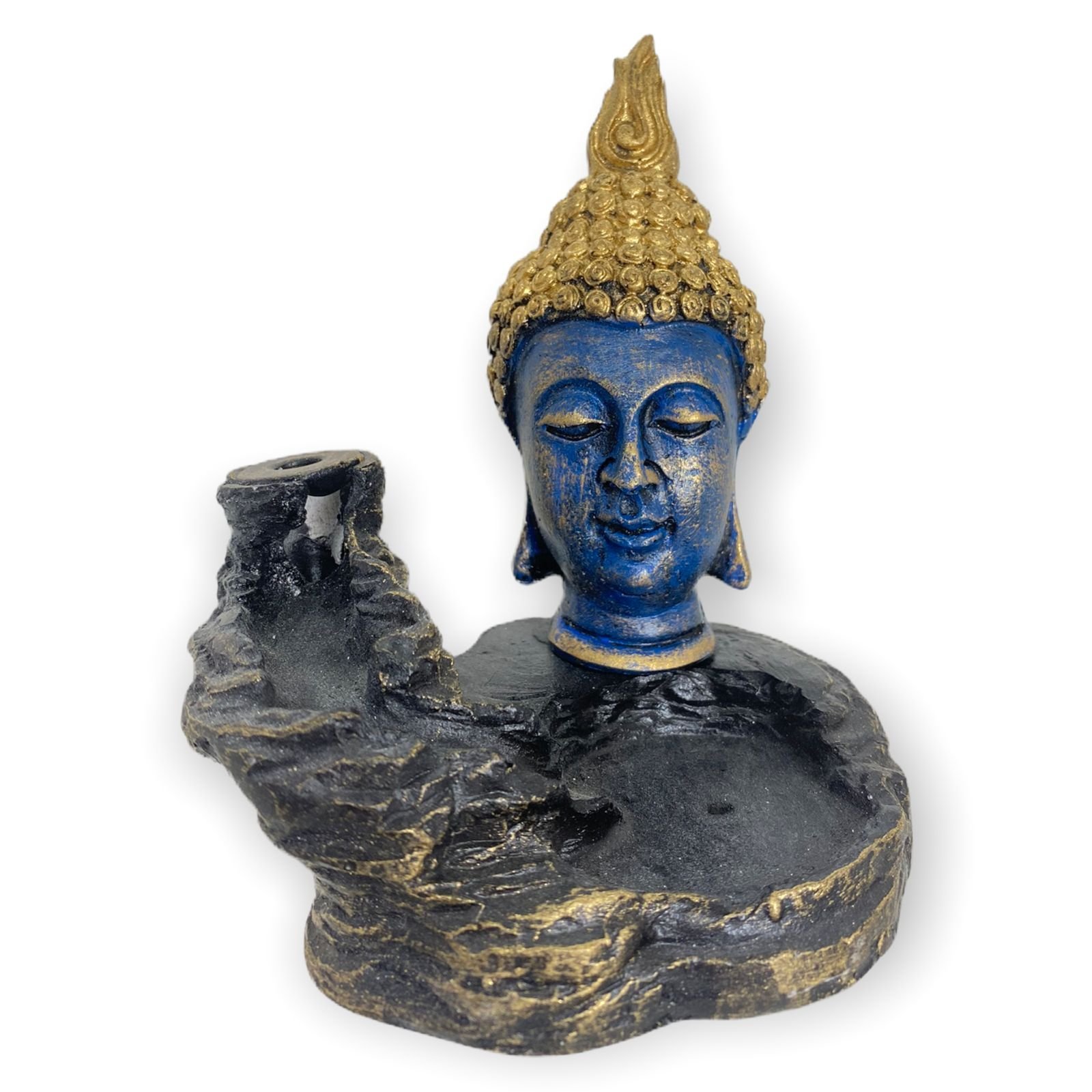 Incensário cascata Cabeça de buda azul 11 cm em resina - meditação - 2
