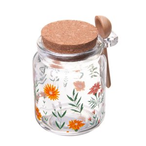 Porta Mantimento Redondo de Vidro com Tampa e Colher de Bambu Flora Lyor 240ml