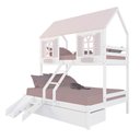 Ver imagem 2 de Beliche Casal/ Solteiro Casinha Bela 02 Gavetas Kit Escada/Escorregado - Madeira Maciça Branco/Rosa
