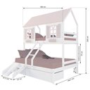 Ver imagem 4 de Beliche Casal/ Solteiro Casinha Bela 02 Gavetas Kit Escada/Escorregado - Madeira Maciça Branco/Rosa