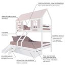 Ver imagem 5 de Beliche Casal/ Solteiro Casinha Bela 02 Gavetas Kit Escada/Escorregado - Madeira Maciça Branco/Rosa