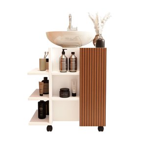 Gabinete Armário para Banheiro Classic com Rodizios Branco/freijó Ripado