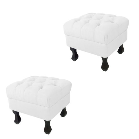 Kit 02 Puffs Decorativo Em Captonê Retrô Luis Xv Suede Branco - LM DECOR