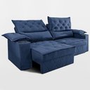 Ver imagem 2 de Sofá Retrátil e Reclinável 2,10m com Porta Copos e Molas Cosmos Velusoft Azul Cama Inbox