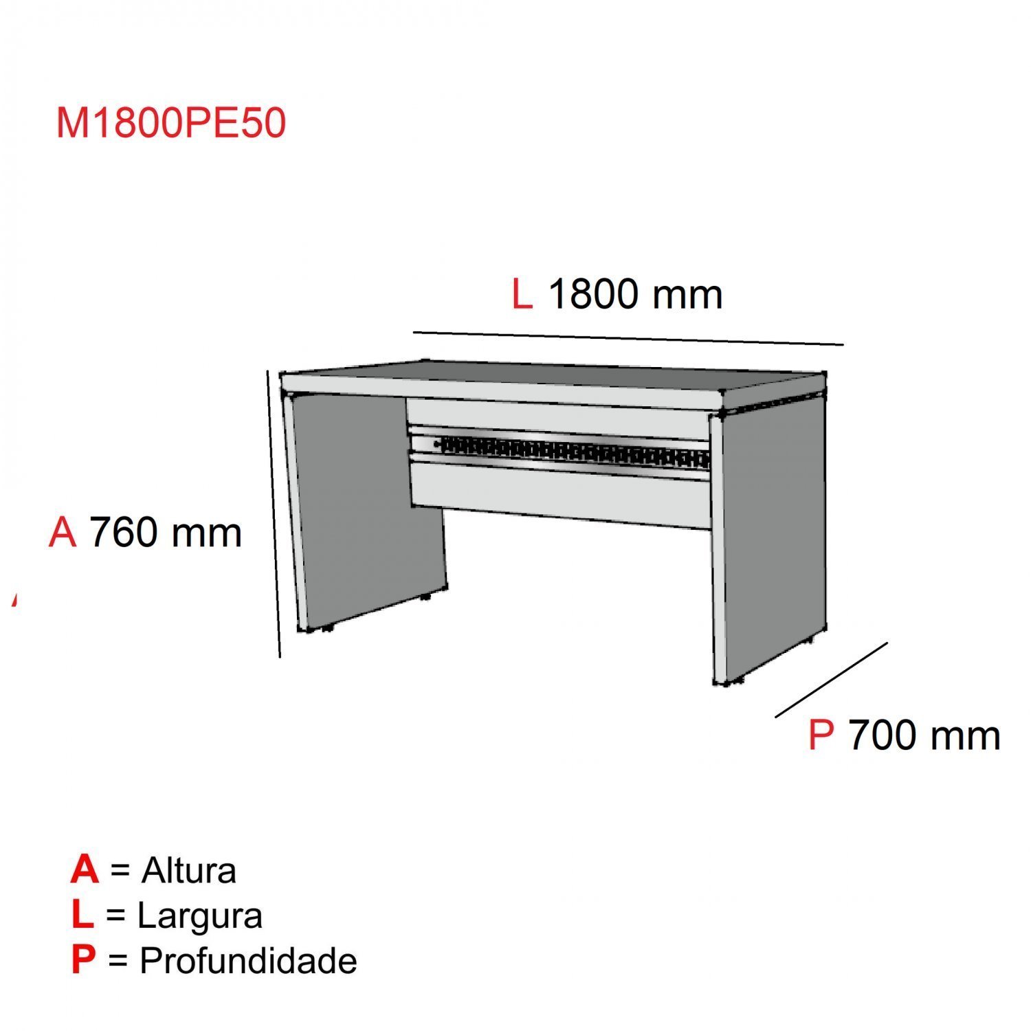 Mesa para Escritório Diretor 180x70cm PE50  - 3