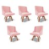 Kit 5 Cadeiras Decorativas Sala de Jantar Base Giratória de Madeira Firenze Suede Rosa Bebê/ - 1