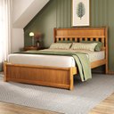 Ver imagem 1 de Cama King Nathalia 201cm Peseira Baixa Madeira Maciça Marrom/Mogno Mel