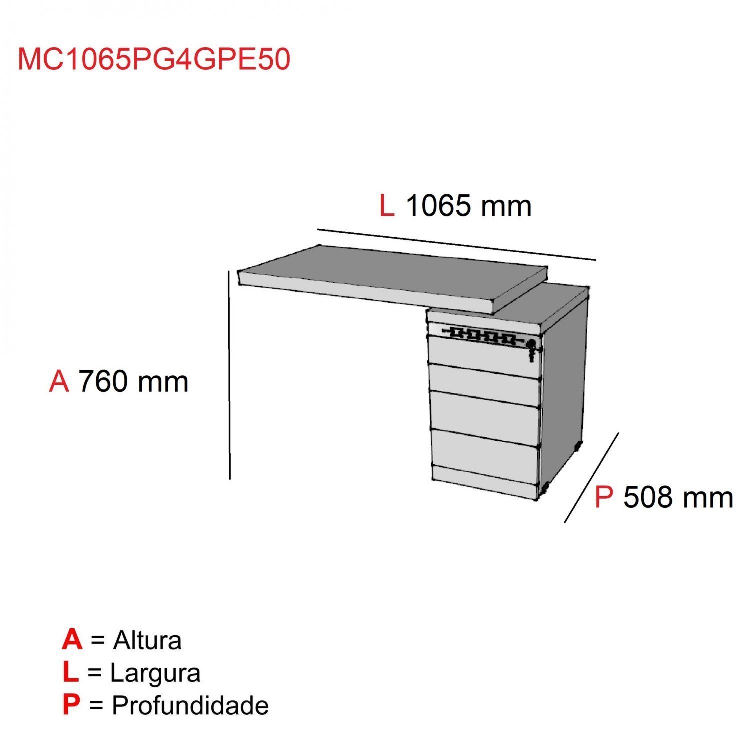 Mesa Gaveteiro 4 Gavetas MC 1065PG4G PE50  - 3