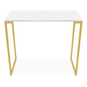 Mesa Escritório Estilo Industrial Base Dourado Tampo Branco