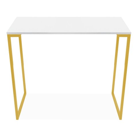 Mesa Escritório Estilo Industrial Base Dourado Tampo Branco