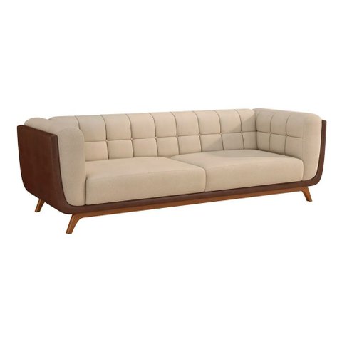 Sofá 2 Lugares 200cm Coin Pu Marrom | Bouclé Suave Off White - Sallar Home