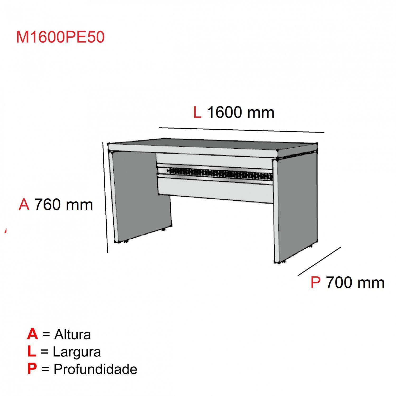 Mesa para Escritório Diretor 160x70cm PE50  - 4