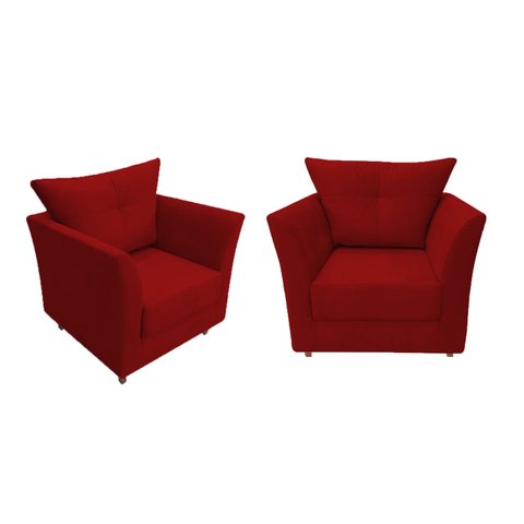 Kit 2 Poltronas Decorativa Isis Suede Vermelho Pés Madeira Ms Decor