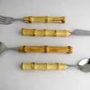 Ver imagem 2 de Conjunto de Talheres 4 Peças em Bambu Real e Aço Inox