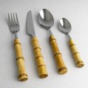 Ver imagem 1 de Conjunto de Talheres 4 Peças em Bambu Real e Aço Inox