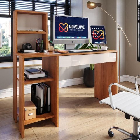 Mesa para Computador Smart Movelove 1 Gaveta MDP com Nicho Superior Opcional Jequitiba/Off White