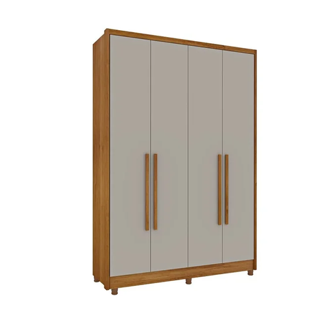 Guarda Roupa Solteiro MDF 4 Portas 2 Gavetas com Pés 165cm Dinamarca Cinamomo/Off White - TCIL Móveis