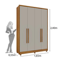 Ver imagem 2 de Guarda Roupa Solteiro MDF 4 Portas 2 Gavetas com Pés 165cm Dinamarca Cinamomo/Off White - TCIL Móveis