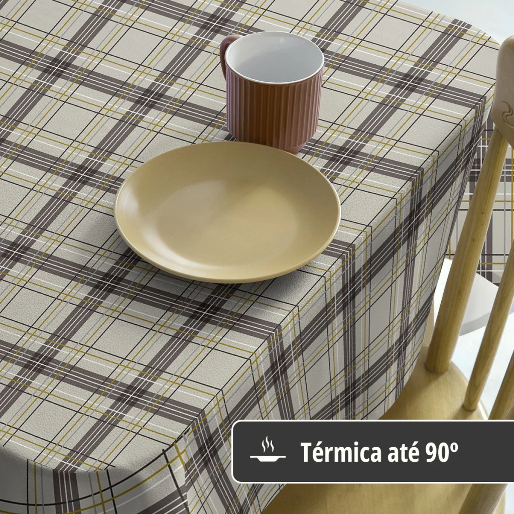 Toalha Mesa Plástica Térmica Tartan 4 Lugares Redonda 1,38 - 3