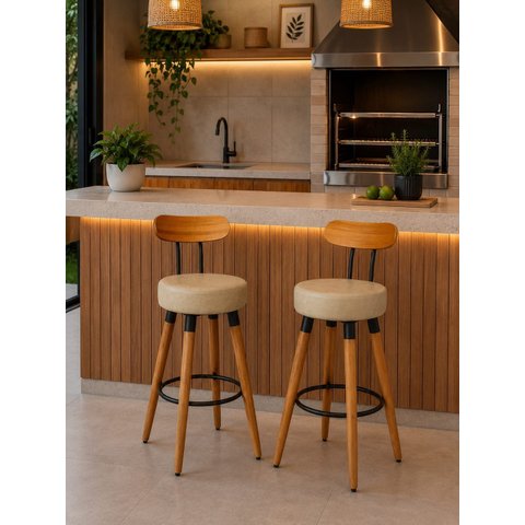 Kit Banqueta Alta Gourmet Balcão Cozinha Madeira Ergonomica Premium Bancada Industrial Resistente