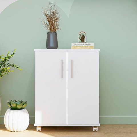 Armário Multiuso Compacto com Rodízios 2 Portas Branco