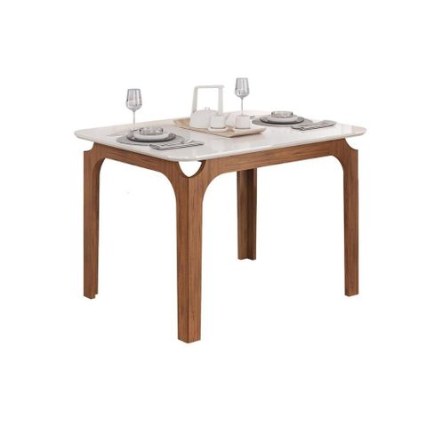 Mesa Multiuso Cozinha Marina C/ Tampo Madeirado C/ Vidro Curvo 120x80cm Freijo/off White - Dj Mó