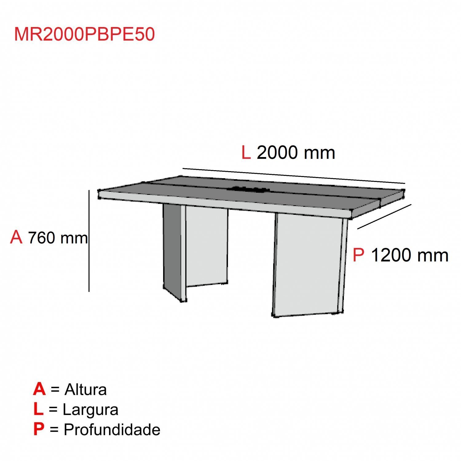 Mesa de Reunião Retangular 200x120x76 PE50  - 4