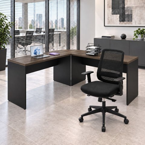 Mesa de Escritório em L 120x60cm com Conexão + Cadeira de Escritório Netflex Ergonômica Reclinável