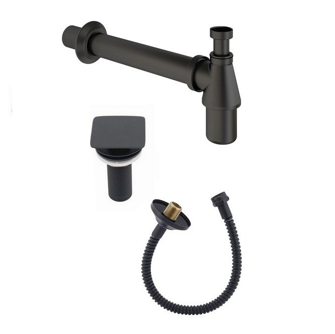 Kit Sifão Válvula e Mangueira Flexível Preto Fosco Fani - 1
