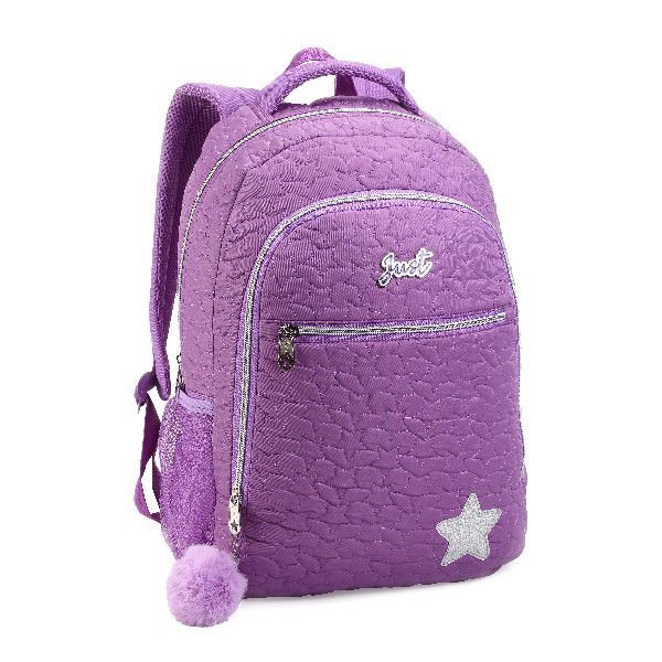 Mochila Feminina JT0781 Matelassê Com Chaveiro Pompom Roxo - 1