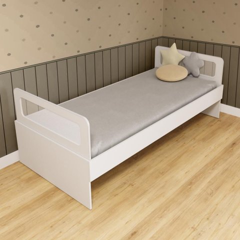Cama Solteiro Mdf Branco com Cabeceira Telinha Anatômica Mobilistore