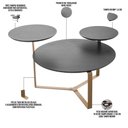 Ver imagem 4 de Mesa de Centro para Sala de Estar 3 em 1 Pés Metálicos Dari A03 Nero Dourado - Lyam Decor