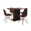 Ver imagem 6 de Mesa Jantar Londres Tampo Amêndoa 120cm Base Preta 4 Cadeiras Base Cobre Estofado Caramelo