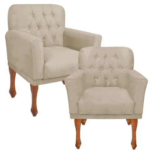 Kit 2 Poltronas Athena Decorativa Sala Recepção Bege