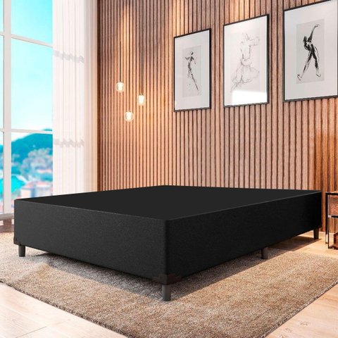 Base Cama Box Casal 138x188x 28 Suede Amassado Lobbox - Preto