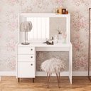 Ver imagem 2 de Penteadeira Camarim Com Espelho 01 Porta 02 Gavetas Luisiana P01 Branco Pés Palito - Lyam Decor