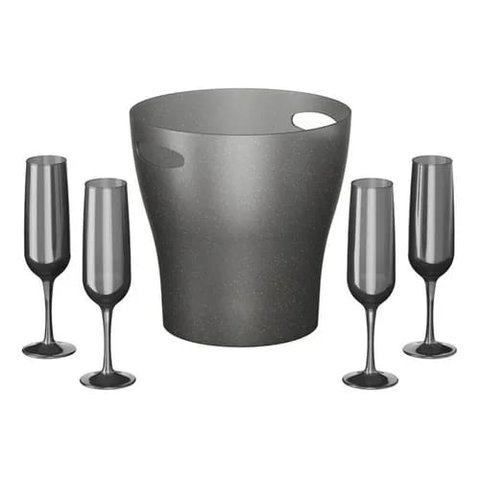 Kit Celebration C/Cooler 4 Taças Espumante Cinza Gliter Coza 99319/1513