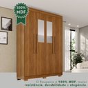 Ver imagem 7 de Guarda-Roupa com Pés e Espelho 4 Portas 3 Gavetas 100% MDF Veneza Marrom/Cinamomo