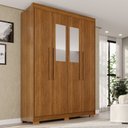 Ver imagem 1 de Guarda-Roupa com Pés e Espelho 4 Portas 3 Gavetas 100% MDF Veneza Marrom/Cinamomo