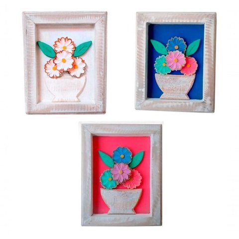 Kit Quadros para Sala Quarto Casal Cozinha Moldura Madeira Cor Branco Cor da Armação Colorido
