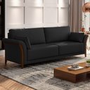 Ver imagem 2 de Sofá Living 3 Lugares 222cm Pés Madeira Roya M22 PU Preto - Mpozenato