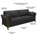 Ver imagem 3 de Sofá Living 3 Lugares 222cm Pés Madeira Roya M22 PU Preto - Mpozenato